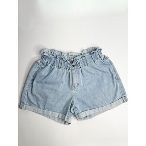 Paperbag Waist Denim Shorts Women's M Light Wash High Rise Rolled Cuff Summer